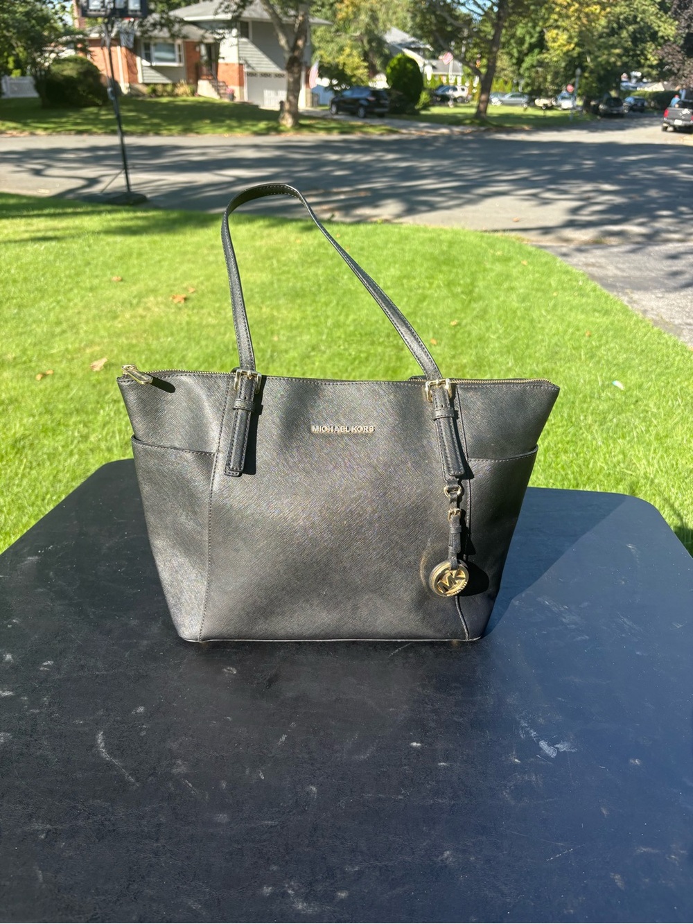 Michael Kors Black Saffiano Tote with Gold Hardware